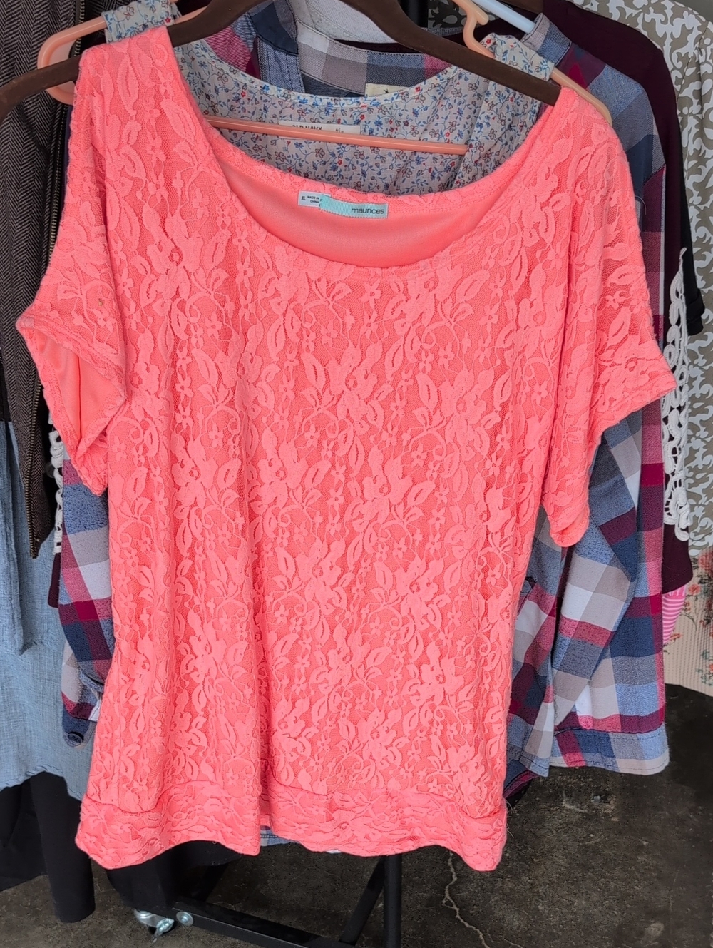 Maurices Coral Lace Cold Shoulder Top